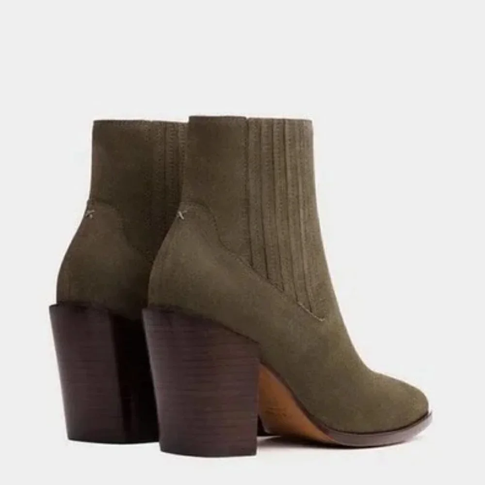 New Rag & Bone Rover High Boot Leather Chelsea Ankle 7.5/8 Olive Night Nubuck